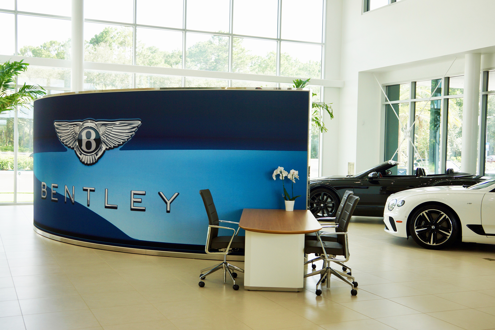 The waiting area inside the Bentley Jacksonville dealership. (Photo by Katie Garwood)