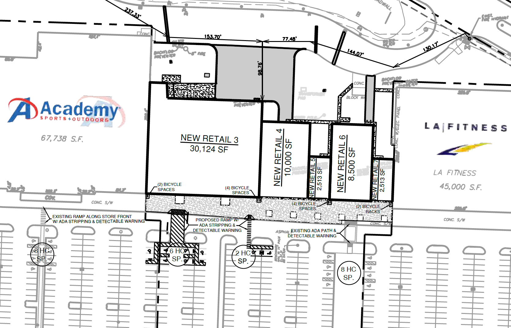 Several new shops are planned between Academy Sports and LA Fitness.