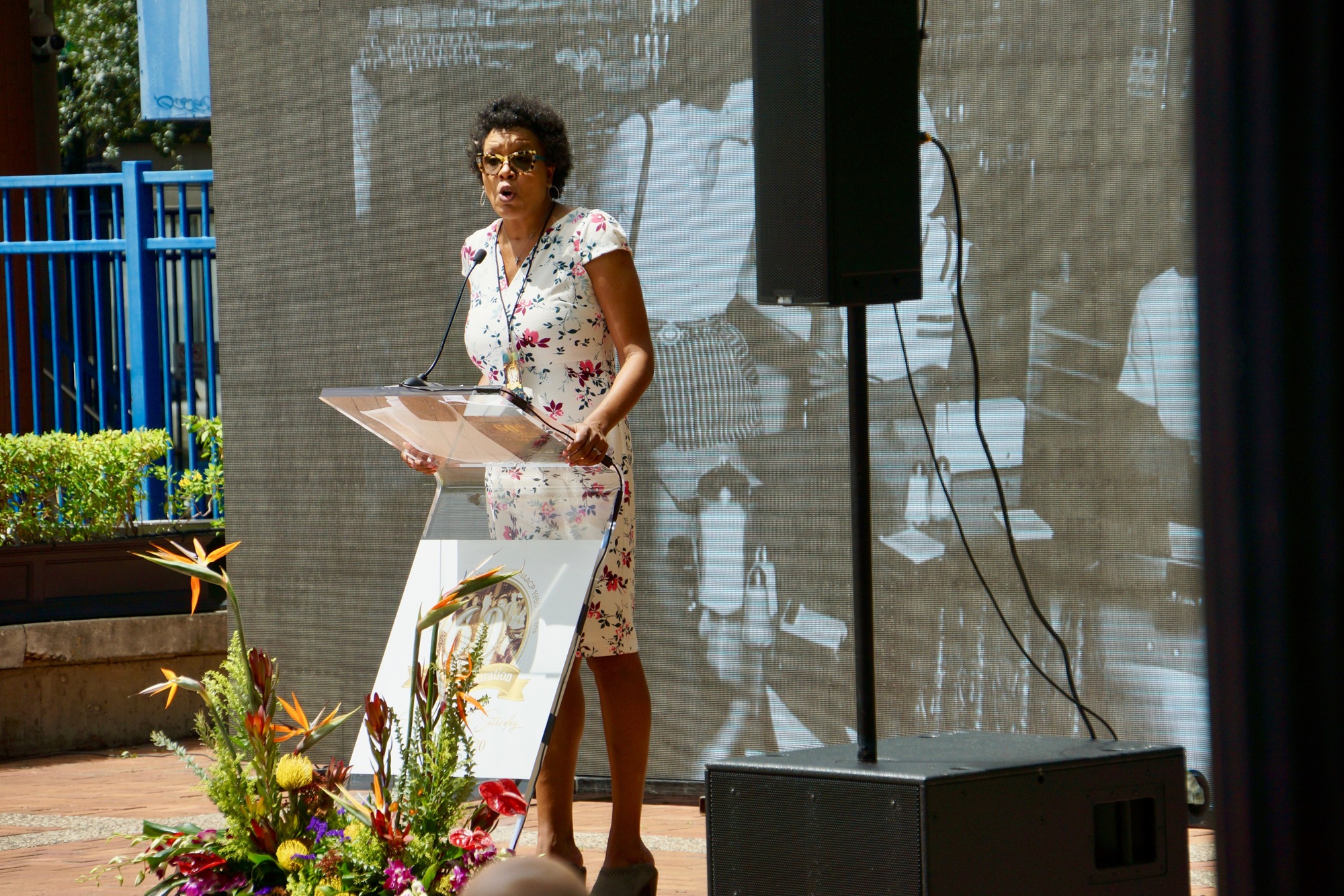City Council member Brenda Priestly Jackson,  a niece of Hurst, speaks at the commemoration. (Photo by Katie Garwood)