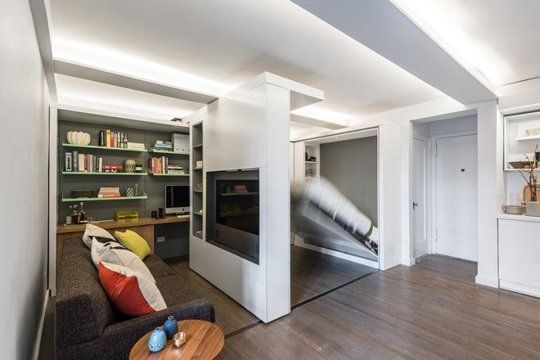 A Murphy bed can transform an office area into a bedroom. (doornob.com)