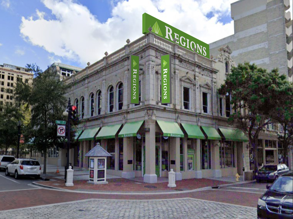 Regions Bank is seeking approval for signs on its 51 W. Bay St. headquarters.
