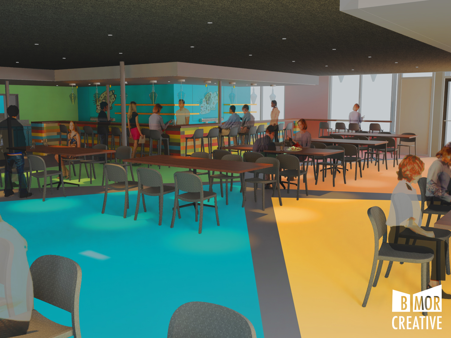 An artist's rendering of the interior of the Tepeyolot Cerveceria brewpub.