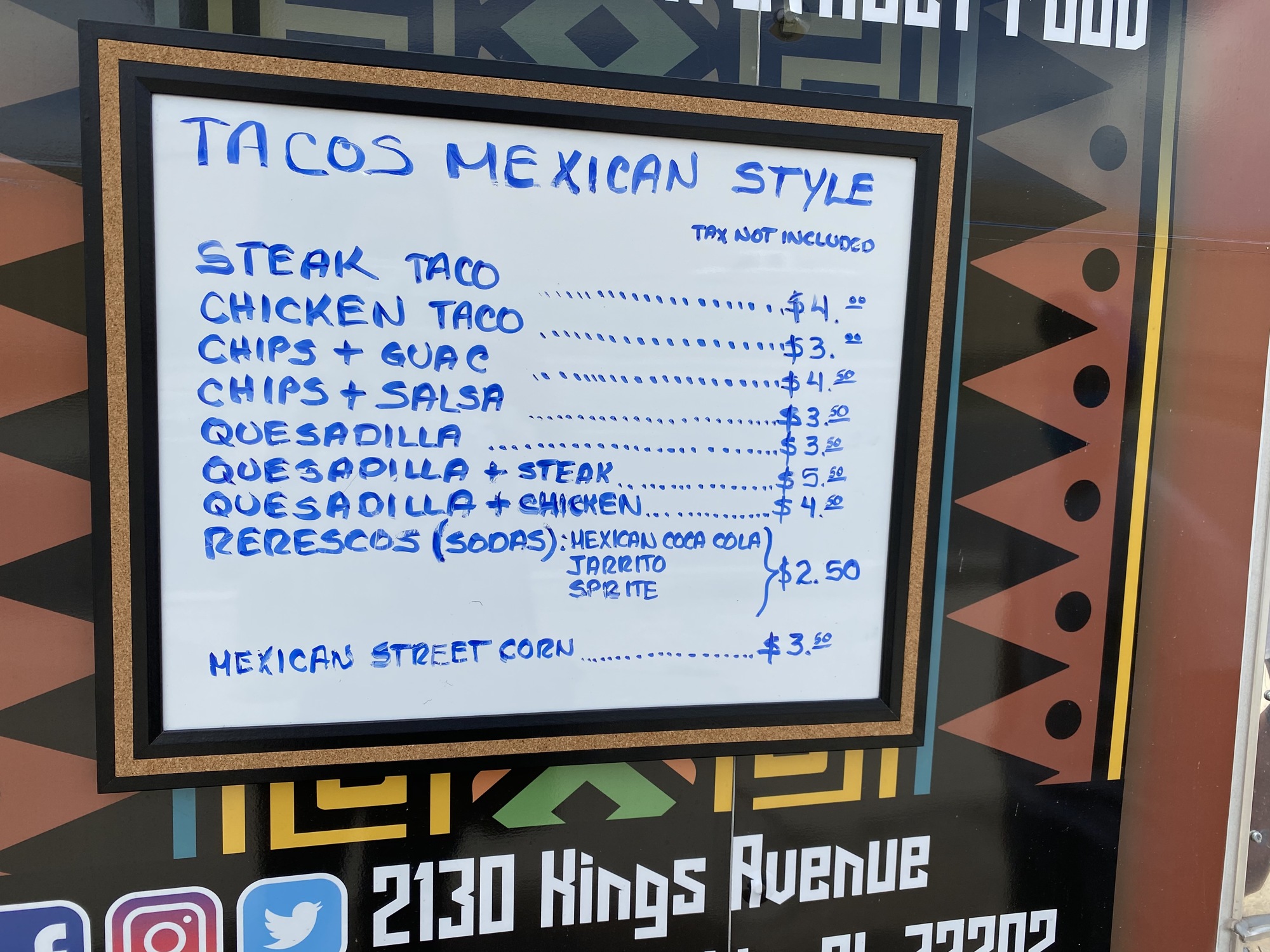 The menu at the Tepeyolot Cerveceria  food truck.