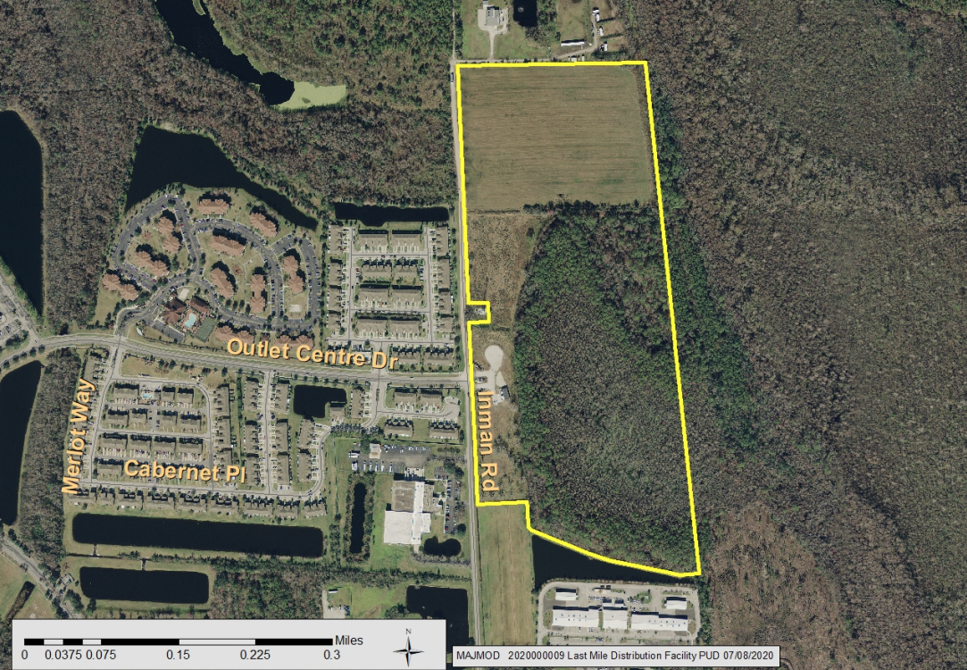 The proposed Amazon site is on 58.74 undeveloped acres at 3960 Inman Road in St. Augustine