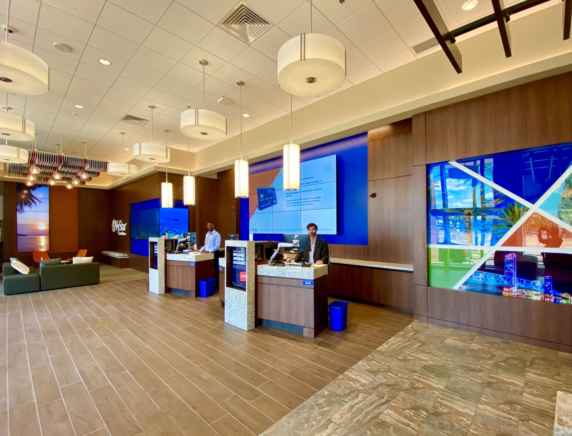 The branch design featuring touch screens, interactive brochures and payment calculators.