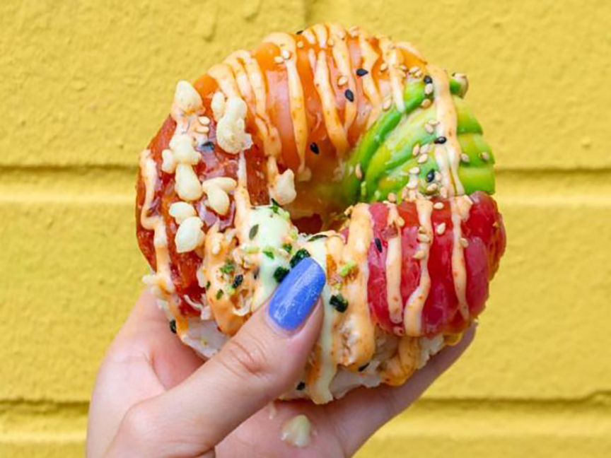 Poke Burri offers a menu of poke rolls and bowls as well as limited items such as sushi doughnuts.