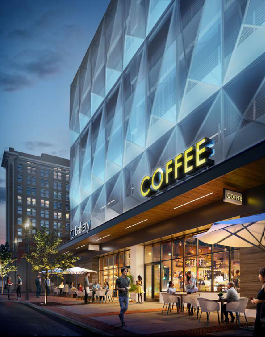 VyStar’s changes would bring retail space in the garage to 19,516 square feet, add glass storefronts facing Main Street and replace screening with glass cladding.