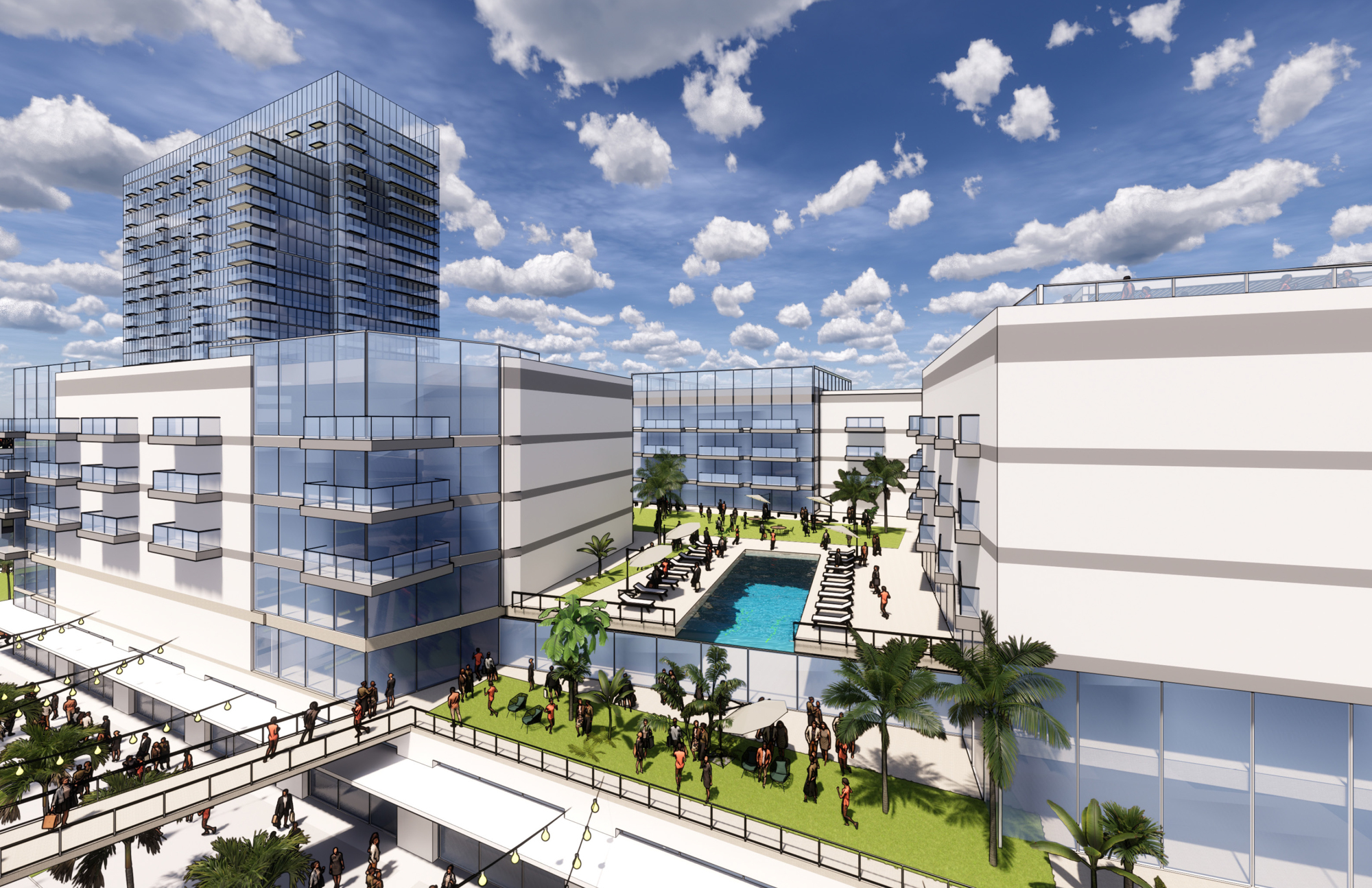 The Lot J development includes two apartment buildings, a hotel and office space.
