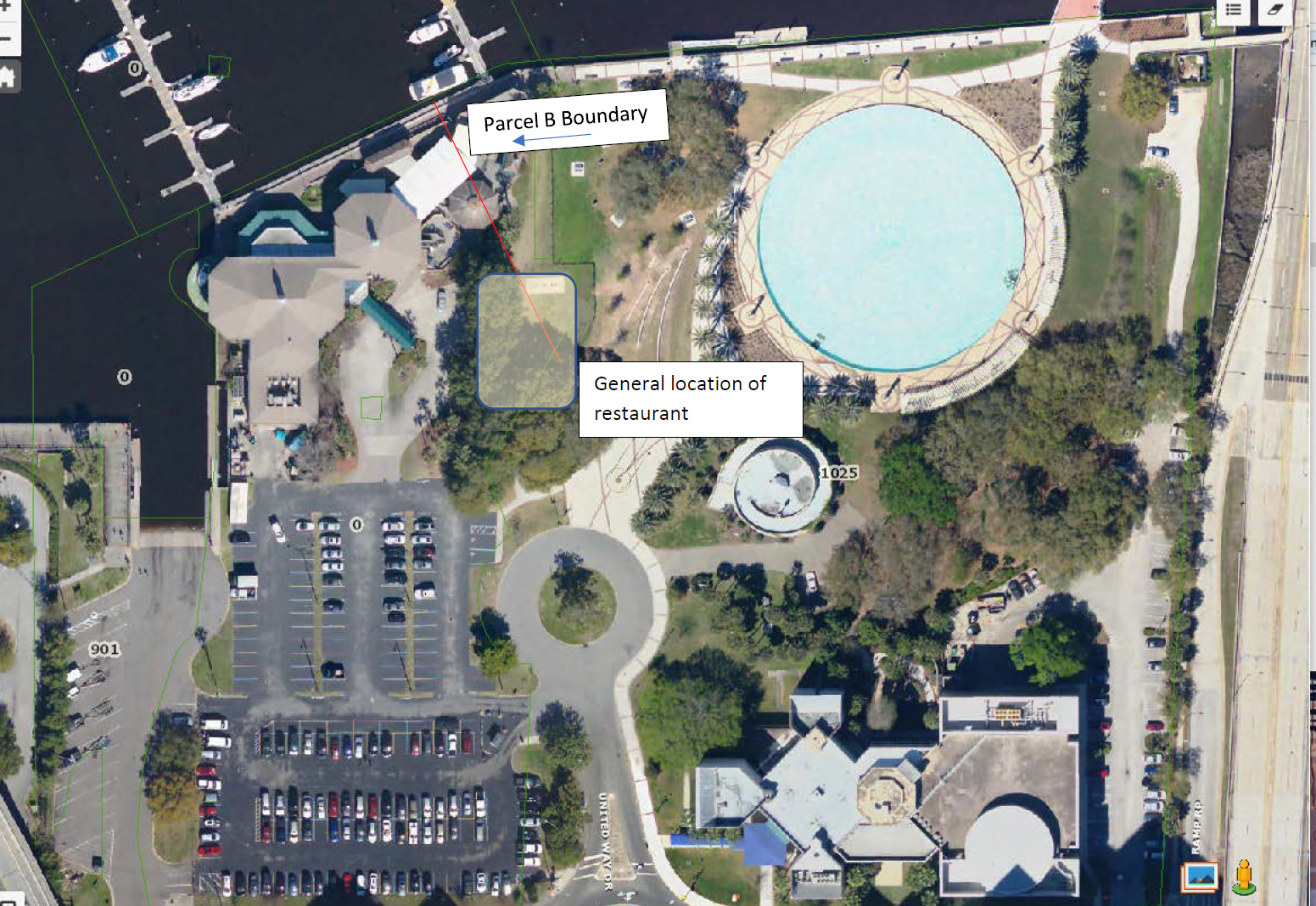 The restaurant site is shown in this map provided to the DIA.