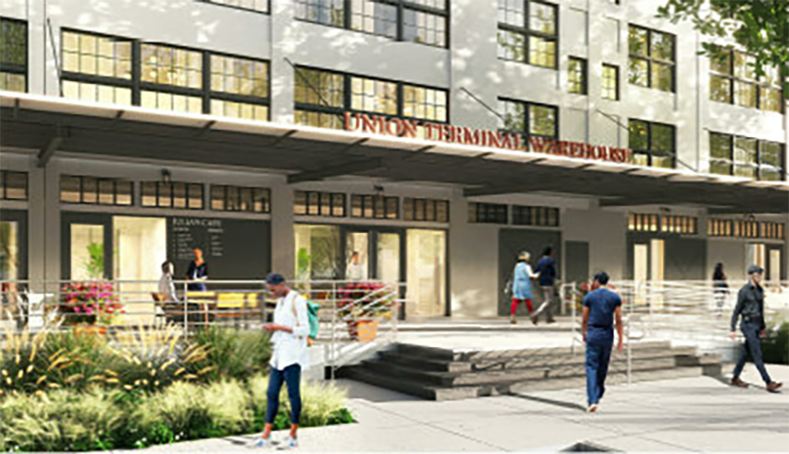 A rendering of the entrance to the Union Terminal Warehouse.