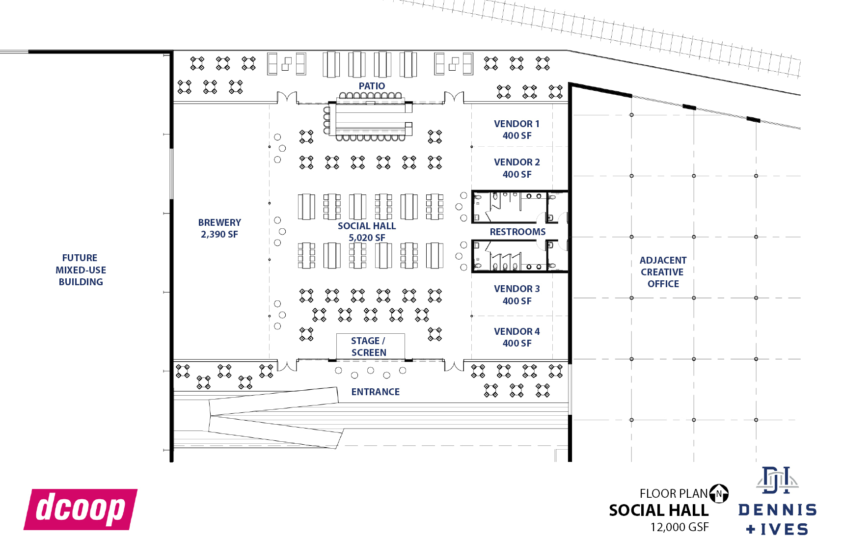 The Dennis + Ives project added a social hall to its plans. It will be next to the 28,000-square-foot single-story building envisioned as creative office space.