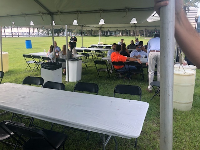 The Jacksonville Bar Association was the first organization to have an event at the former site of The Jacksonville Landing when the association had a barbecue lunch and blood donation drive there Oct. 16.