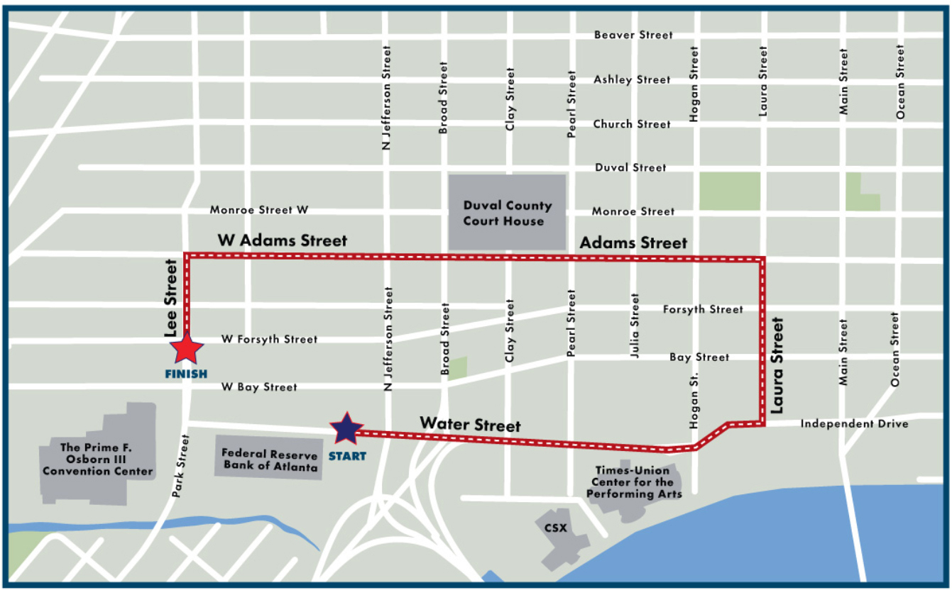 The  Veterans Day Parade route through Downtown Jacksonville.