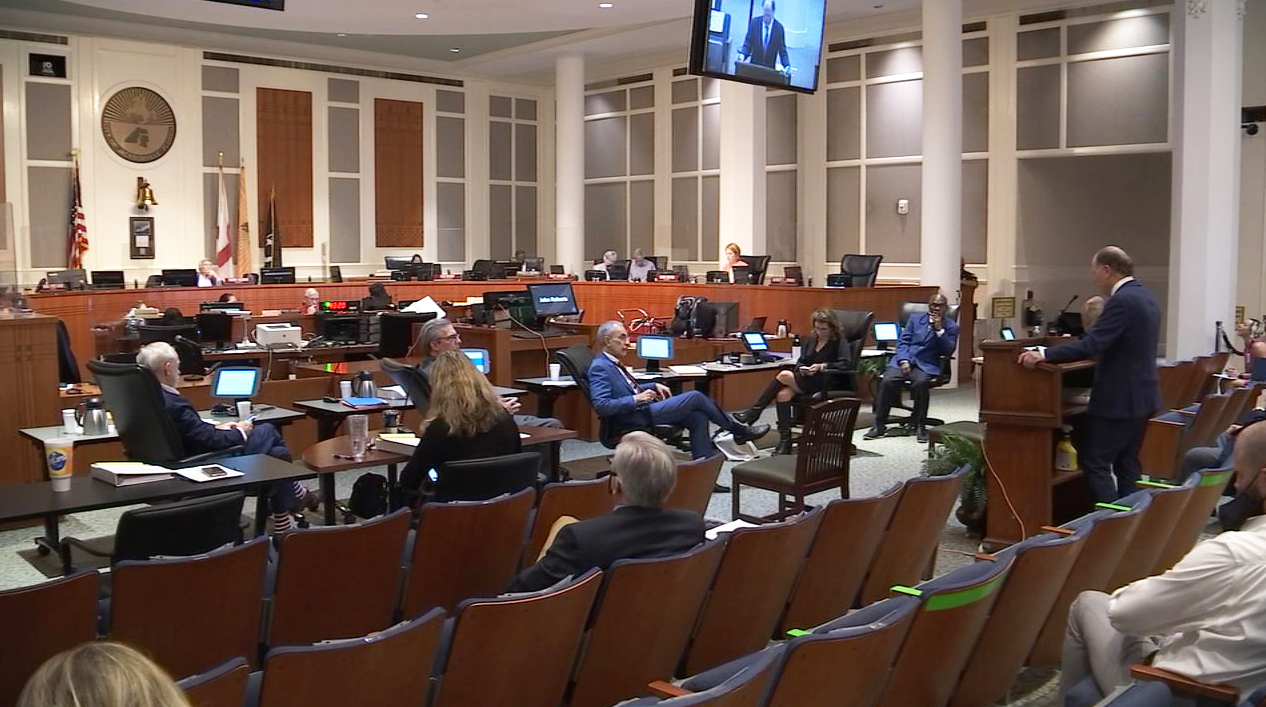 Jaguars President Mark Lamping speaks to the City Council about the Lot J development.
