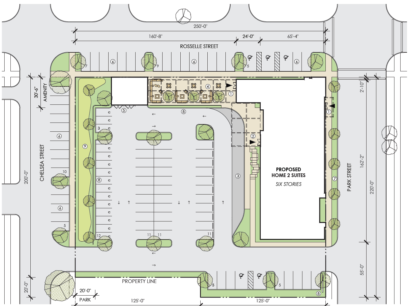 The site plan for the Home2 Suites by Hilton project.