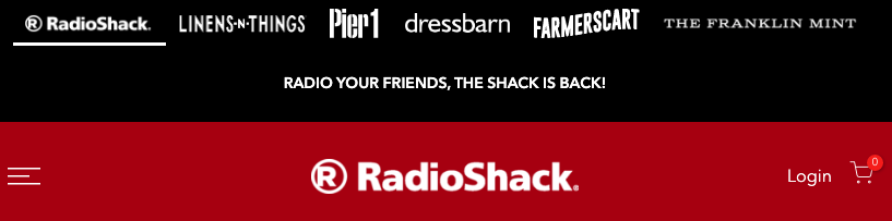 Retail Ecommerce Ventures launched the Radio Shack website two weeks ago. It includes links to other formerly bankrupt brands it has acquired.
