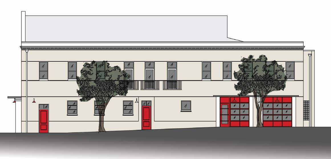 A rendering of the east facade of the Central Fire Station.
