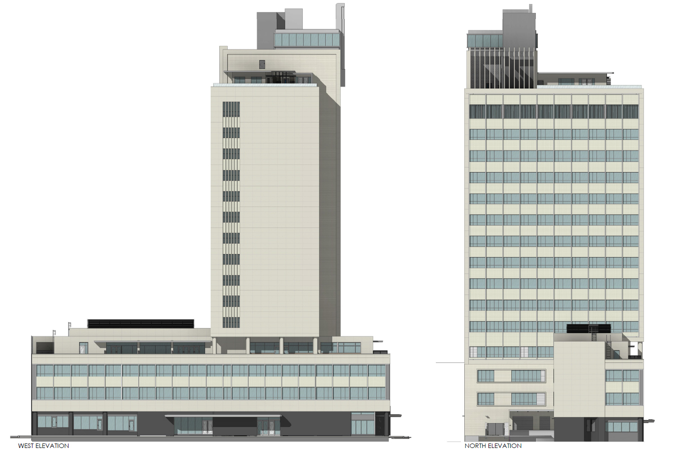 The west and north elevations of the Independent Life Building.