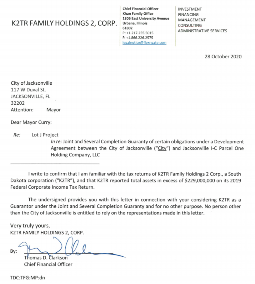 The letter confirming the holdings of K2TR Family Holdings 2 Corp.
