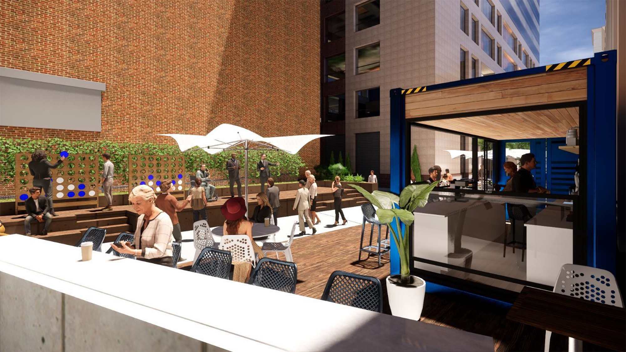 The breezeway will offer seating for The Bread & Board restaurant under construction at 100 W. Bay St.