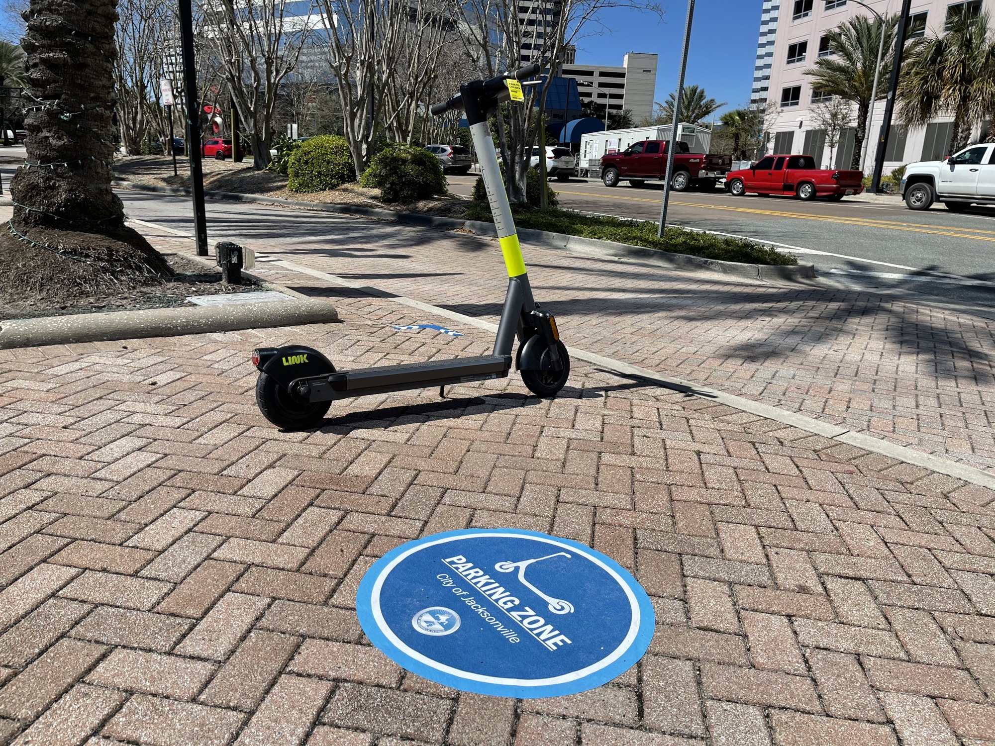 A scooter parking area Downtown.