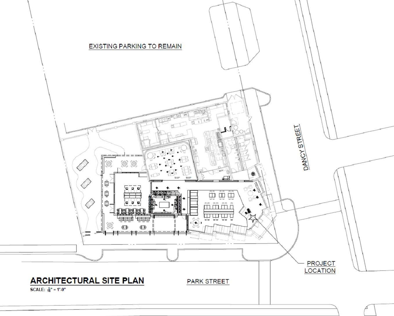 The site plan for the  Iguana on Park restaurant at 3638 Park St.