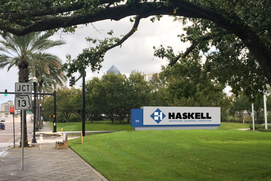 A rendering of Haskell's new monument sign planned outside its 111 Riverside Ave. headquarters.