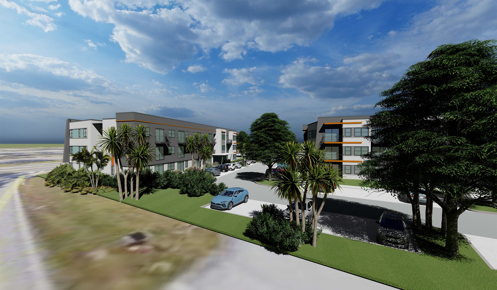 Renderings show two residential structures with a combined 24,000 square feet and 90 units.