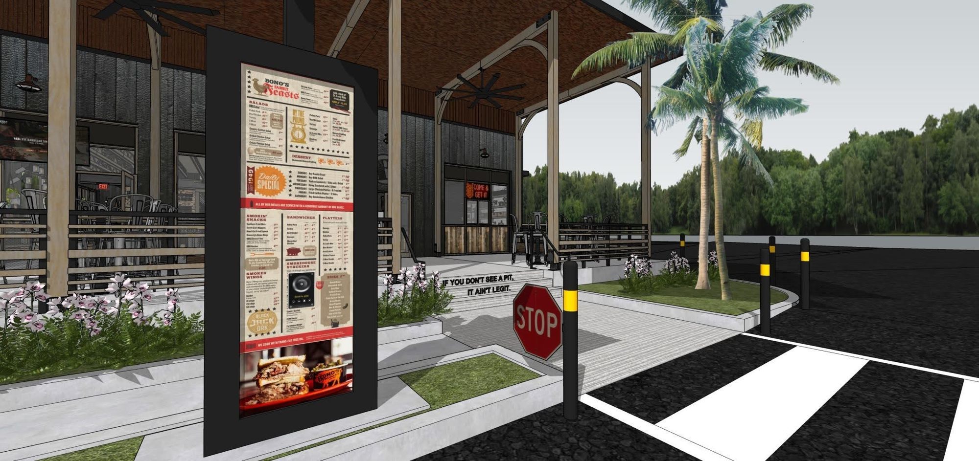 The Bono’s Pit Bar-B-Q  at 10065 Skinner Lake Drive will have a drive-thru.