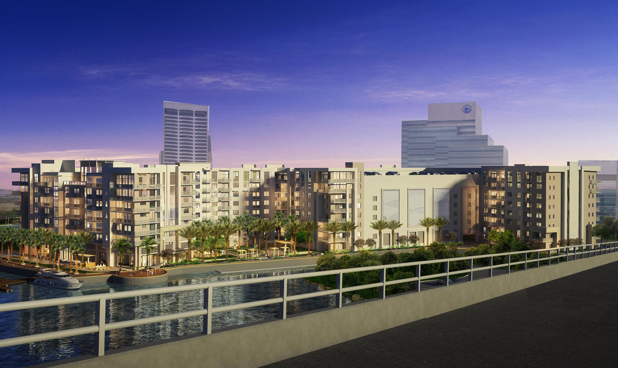 An artist's rendering of the RD River City apartment development from the Acosta Bridge.