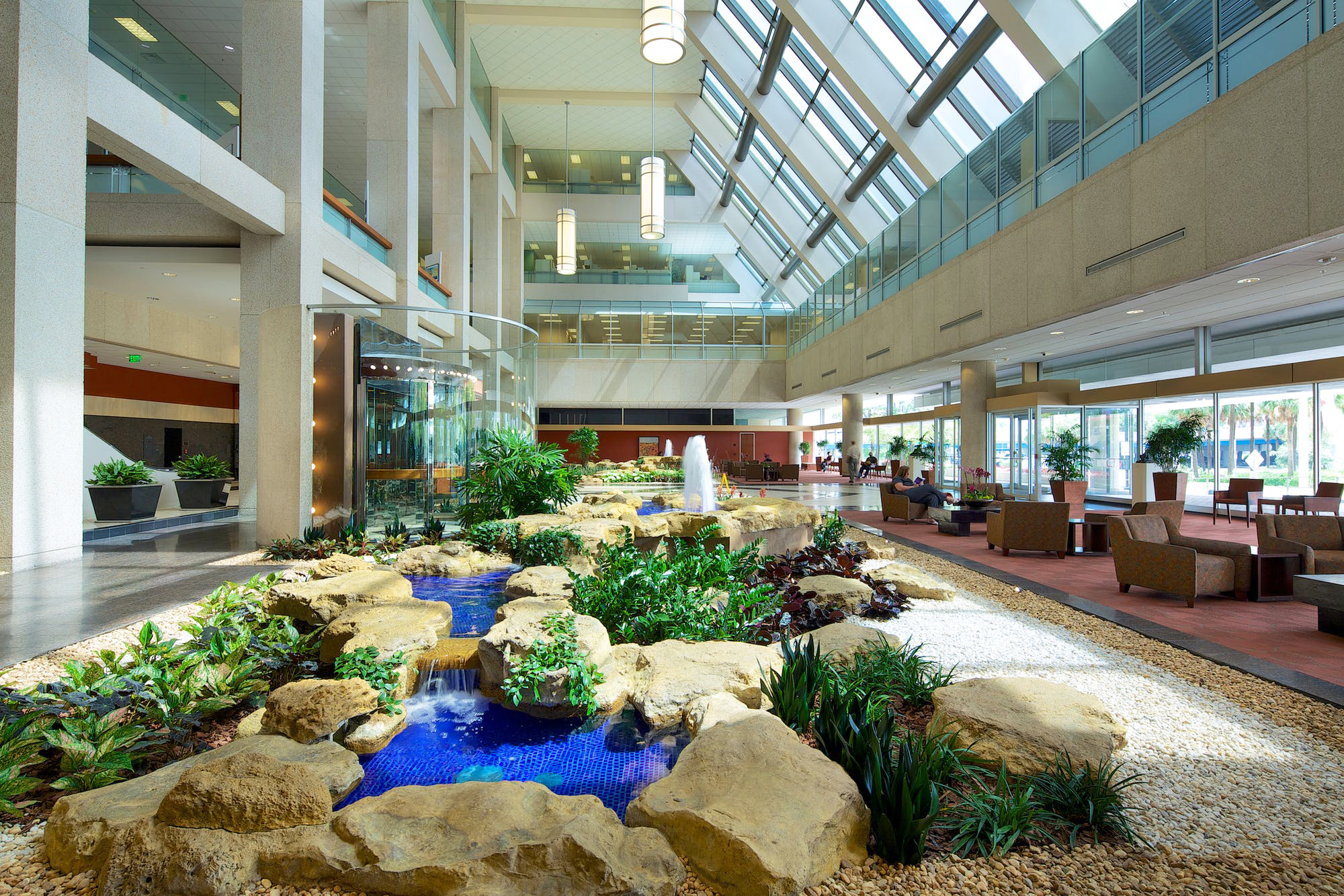 The lobby plants, rocks, water features and bubbling fountains will be removed