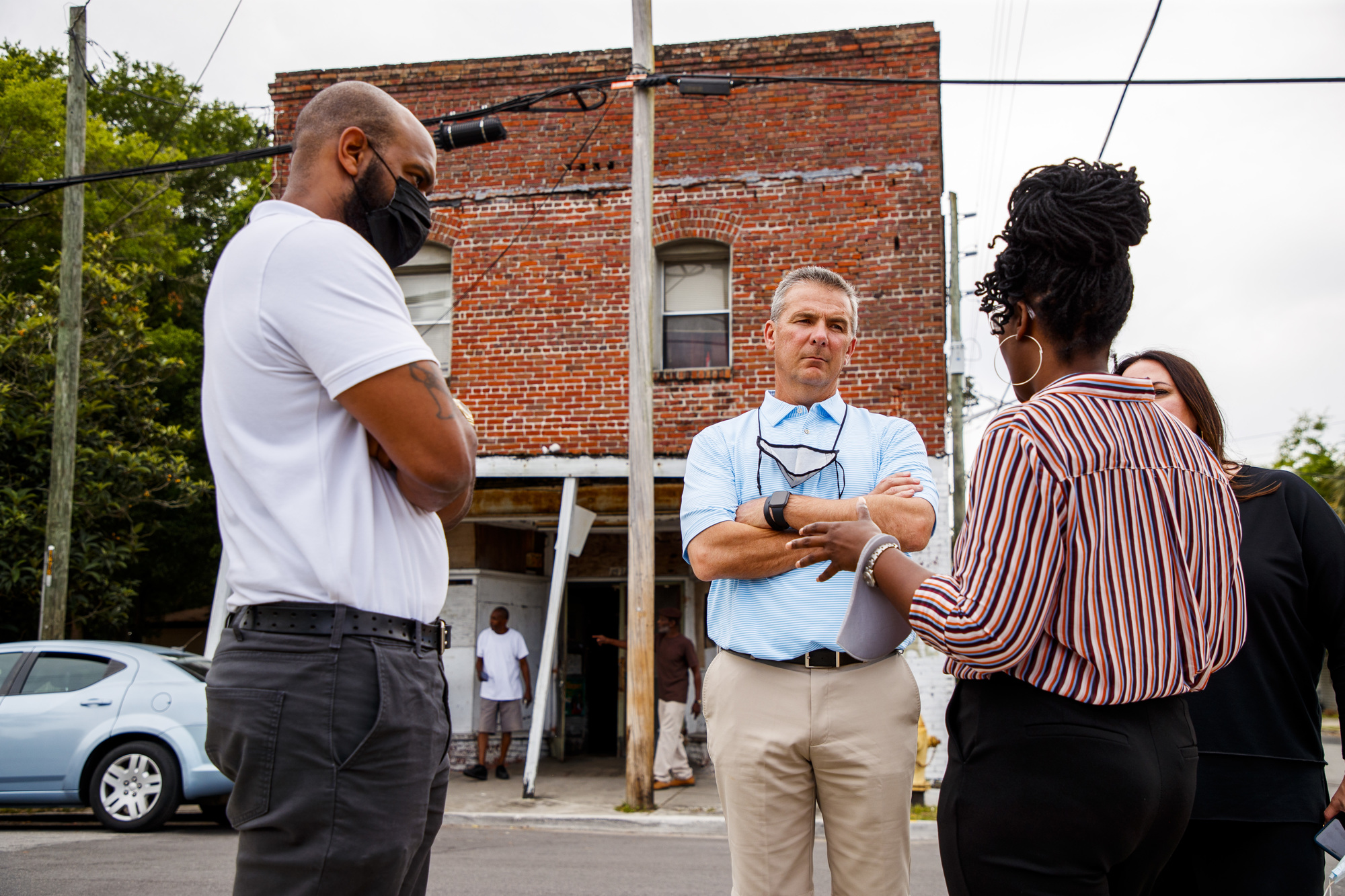 Jacksonville Jaguars head coach Urban Meyer tours the Eastside neighborhood north of TIAA Bank Field. (Jaguars photo)