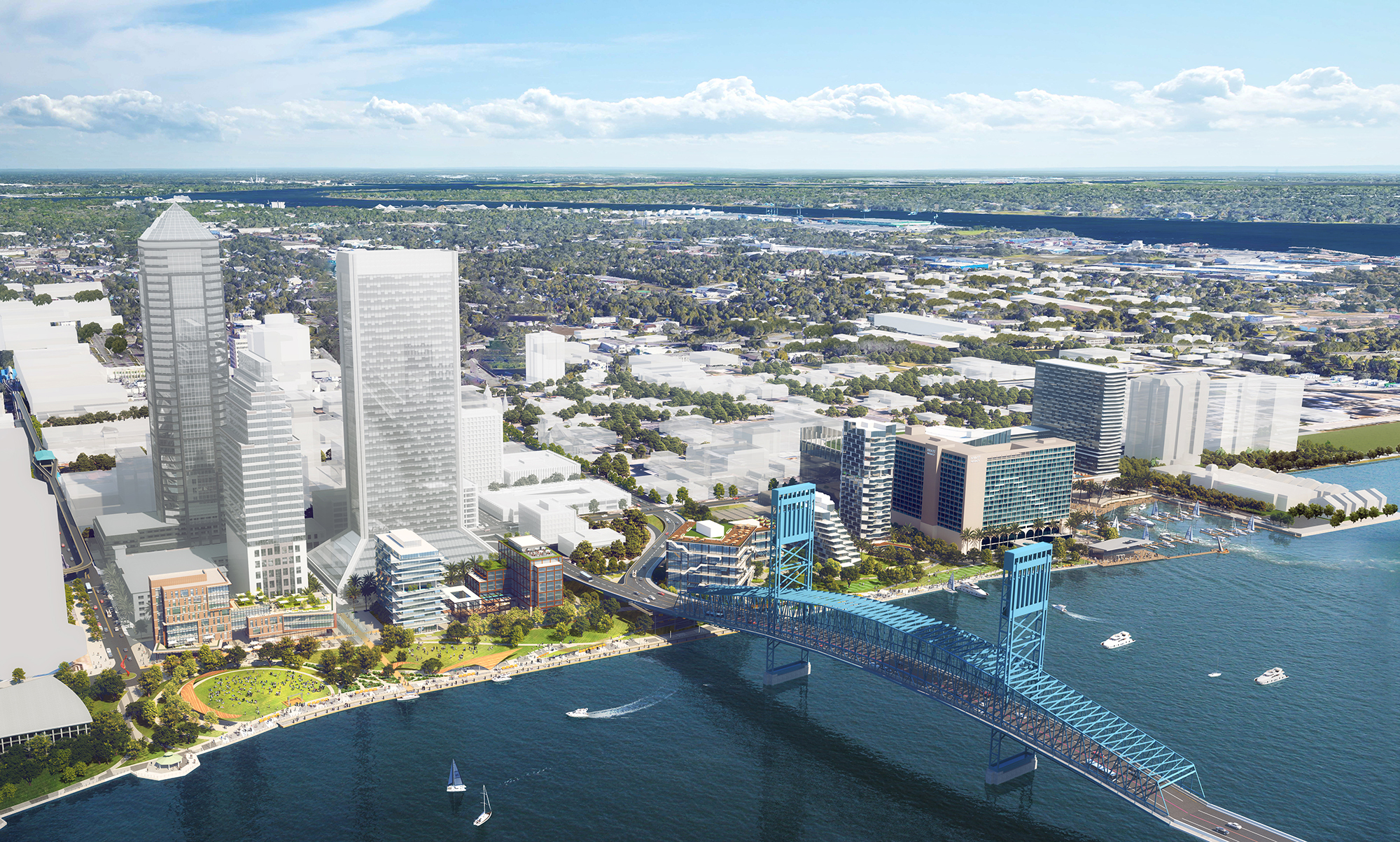 The developer says Riverfront Jacksonville would comprise more than 755 new residential units and 208 hotel rooms.