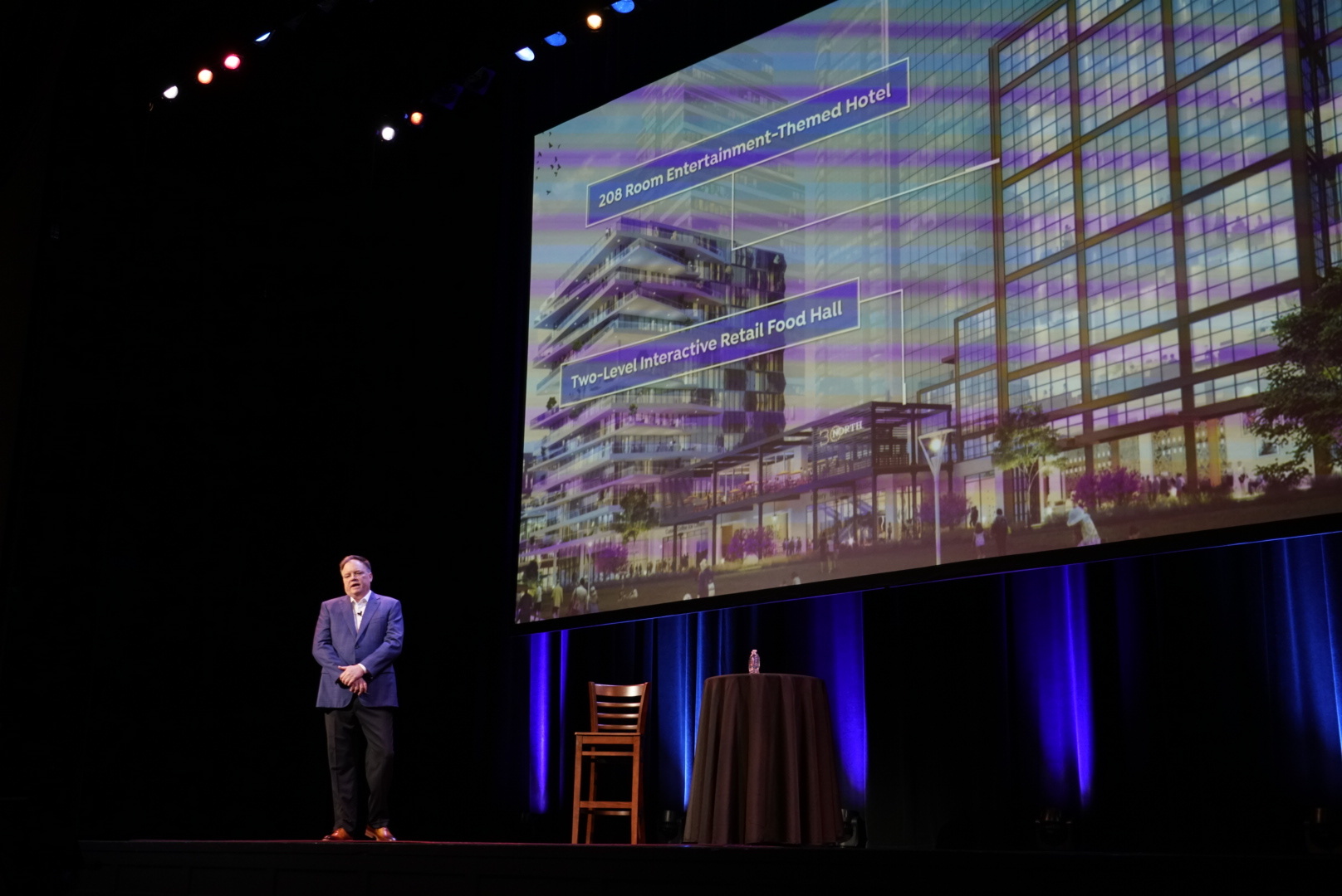 Steve Atkins, managing director of SouthEast Development Group LLC, presents the plans for Riverfront Jacksonville at the Florida Theatre on June 1.