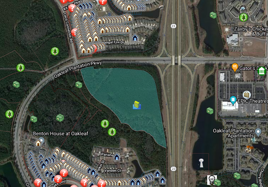 The proposed Walmart is at southwest Oakleaf Plantation Parkway and the Cecil Commerce Center Parkway/Cecil Connector road, north of the Clay County line. (Provided by Cantrell & Morgan)