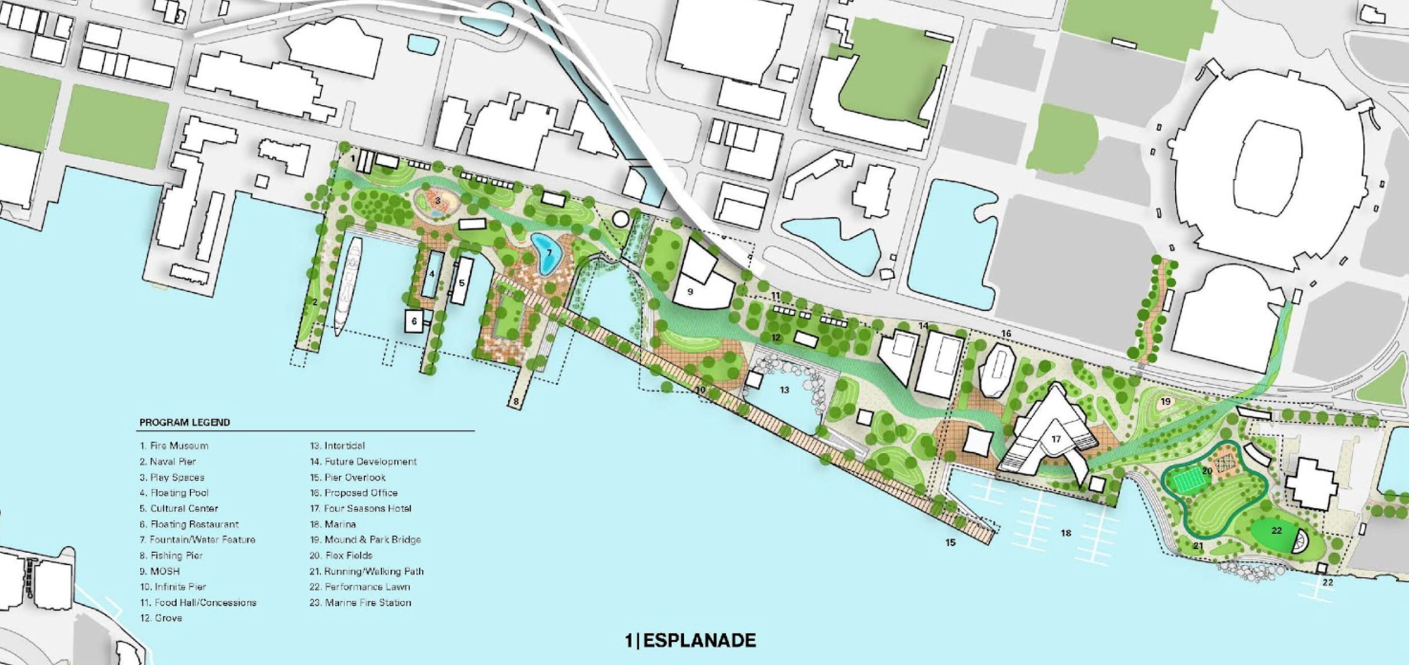 A draft of a riverfront master plan.