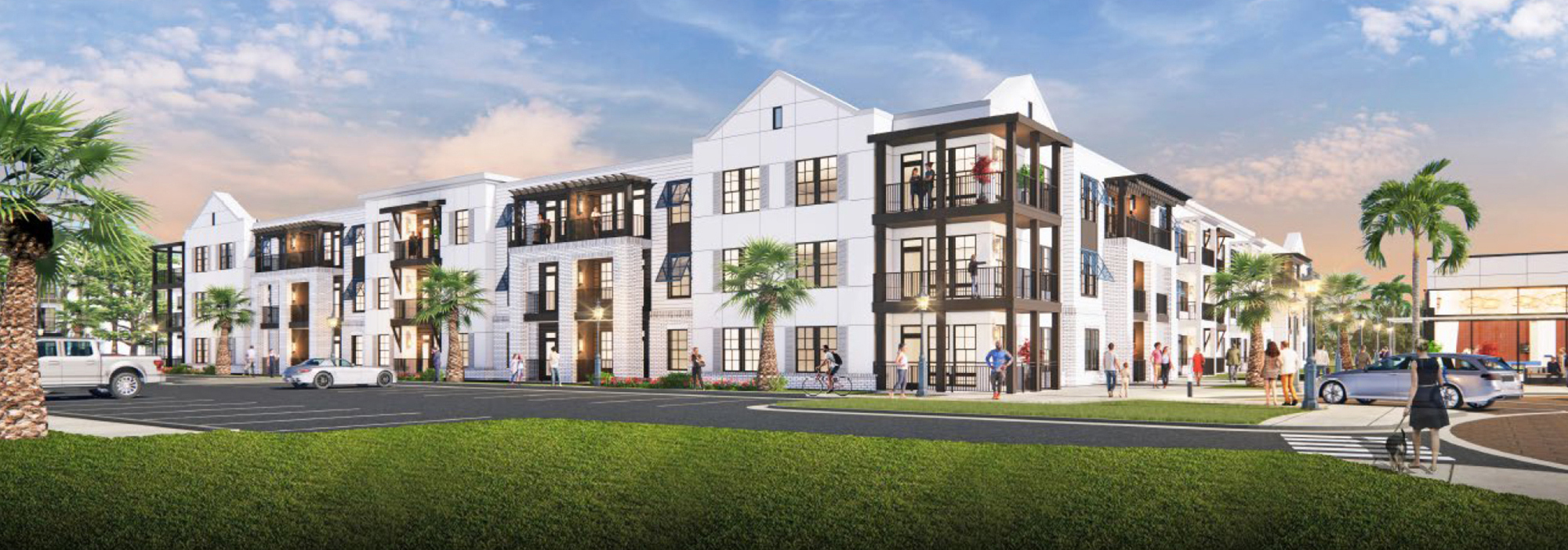 An artist's rendering of the 427-unit apartment community planned at the site of the Jacksonville Beach Adventure Landing.