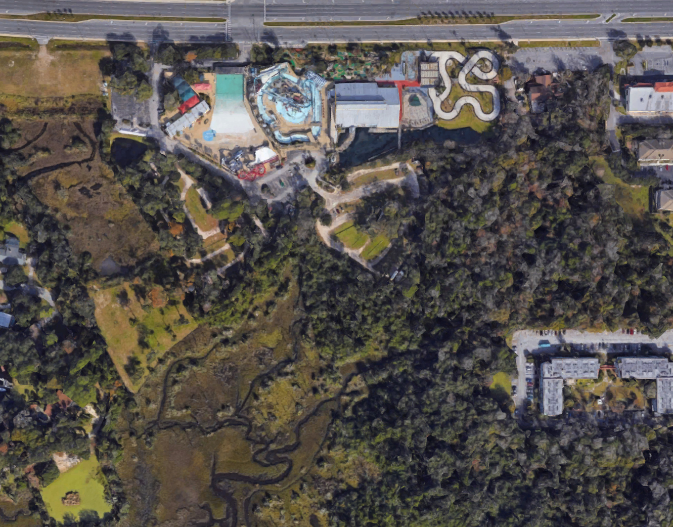 A satellite image of the Adventure Landing property in Jacksonville Beach. (Google)