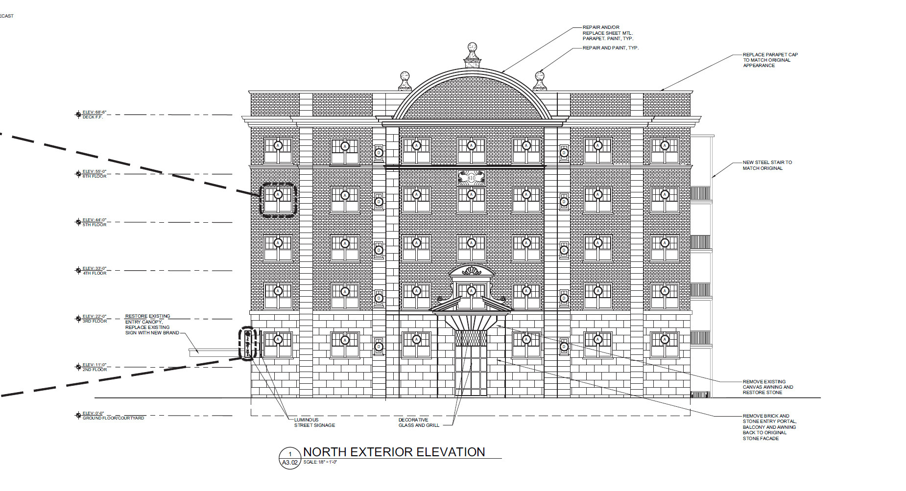 The north elevation of the Ambassador Hotel.