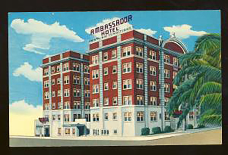 An image of the historic Ambassador Hotel in the Downtown Development Review Board staff report.