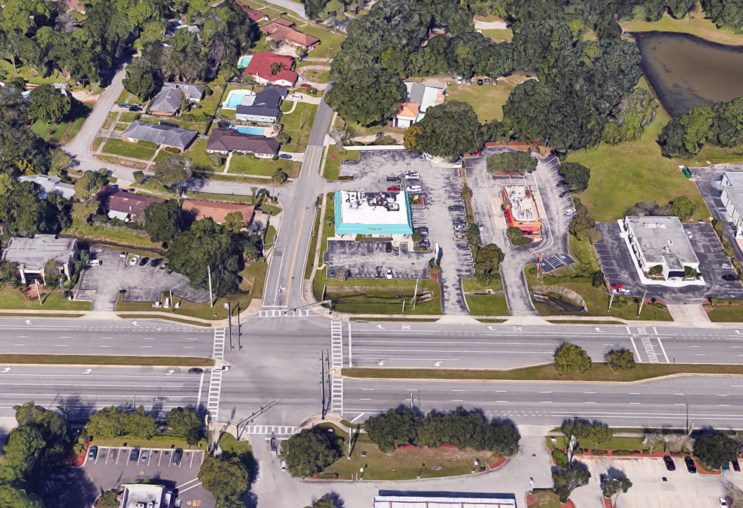 A satellite image of the former Village Inn at 10140 San Jose Blvd. (Google)