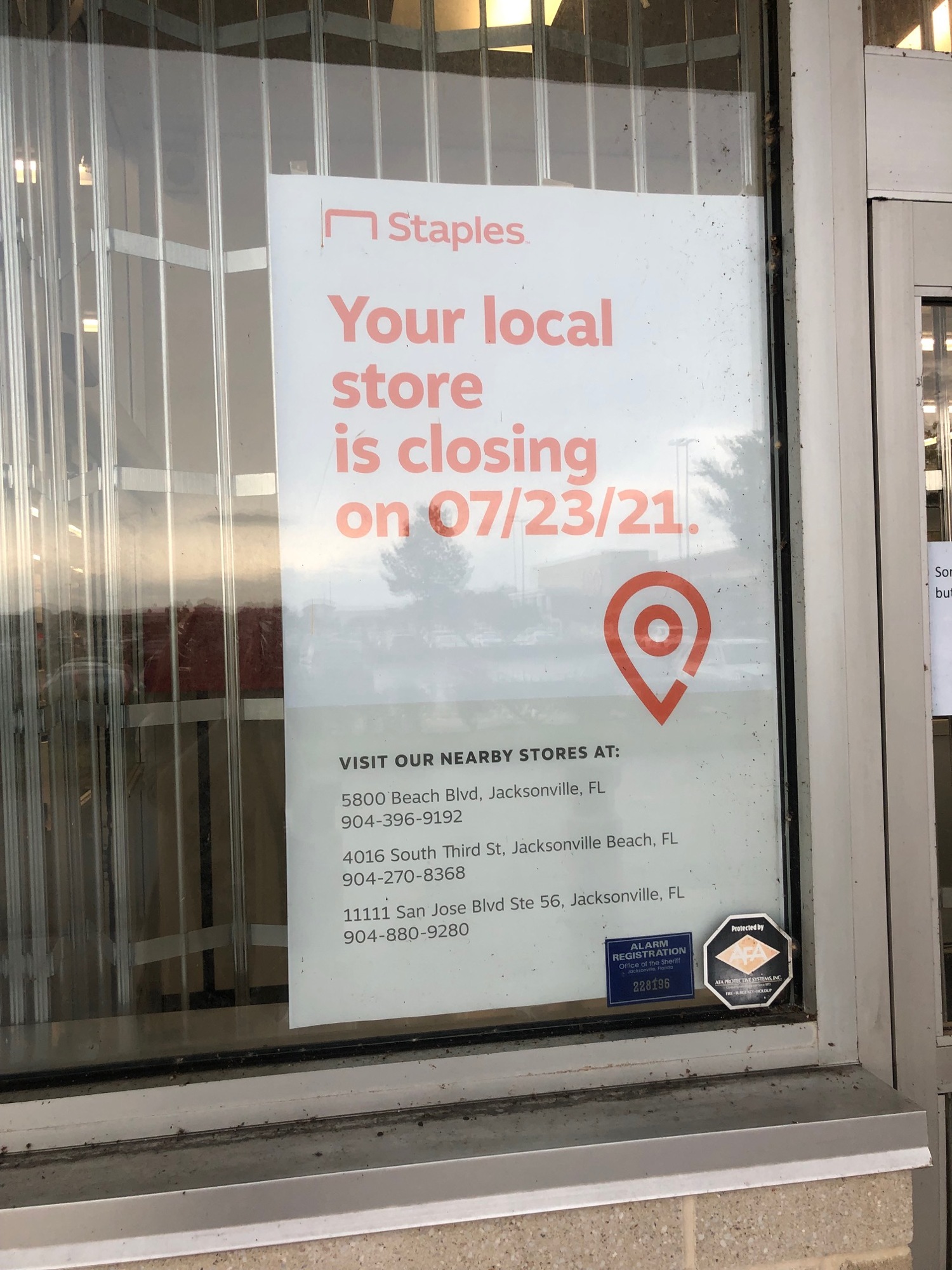 The Staples is closing on July 23.