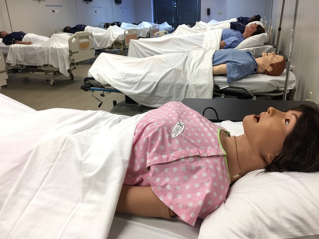 Medical manikins that duplicate the physical responses of living patients are used to train nurses.