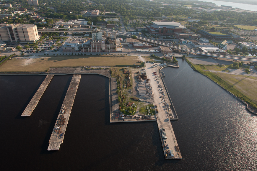 The west end of the Shipyards near the unfinished Berkman Plaza II.