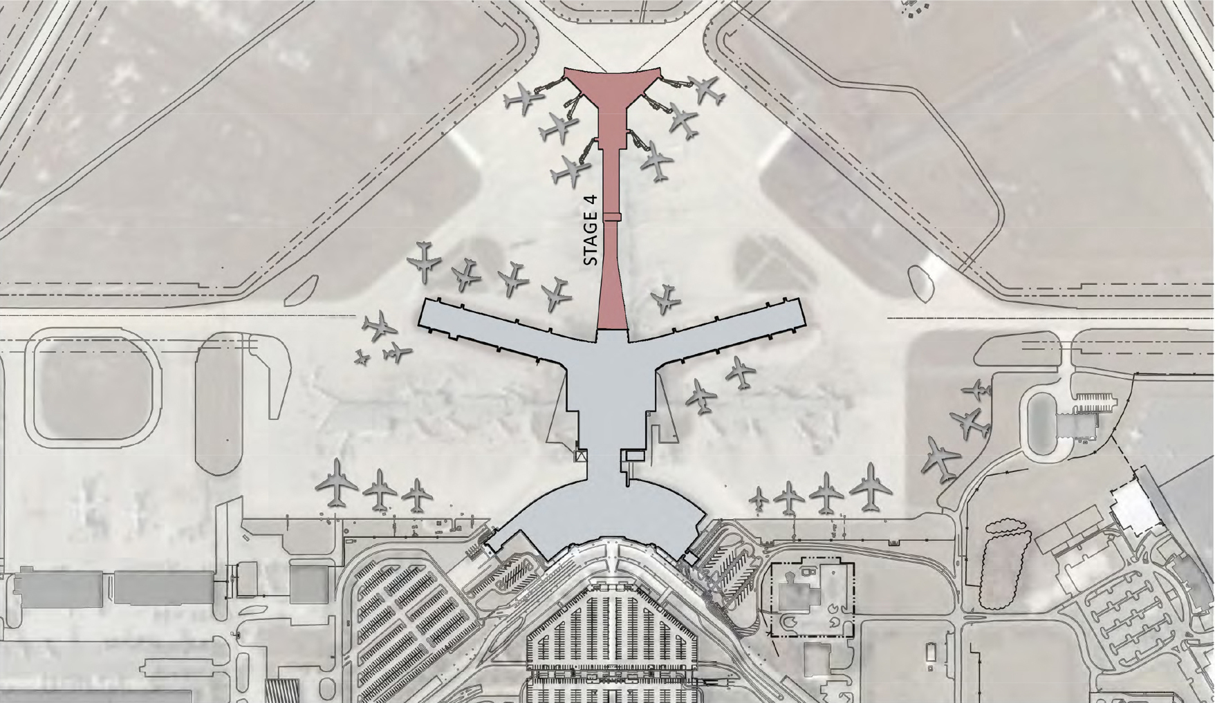 Jacksonville International Airport is working to expand with Concourse B. This is a site plan from 2011.