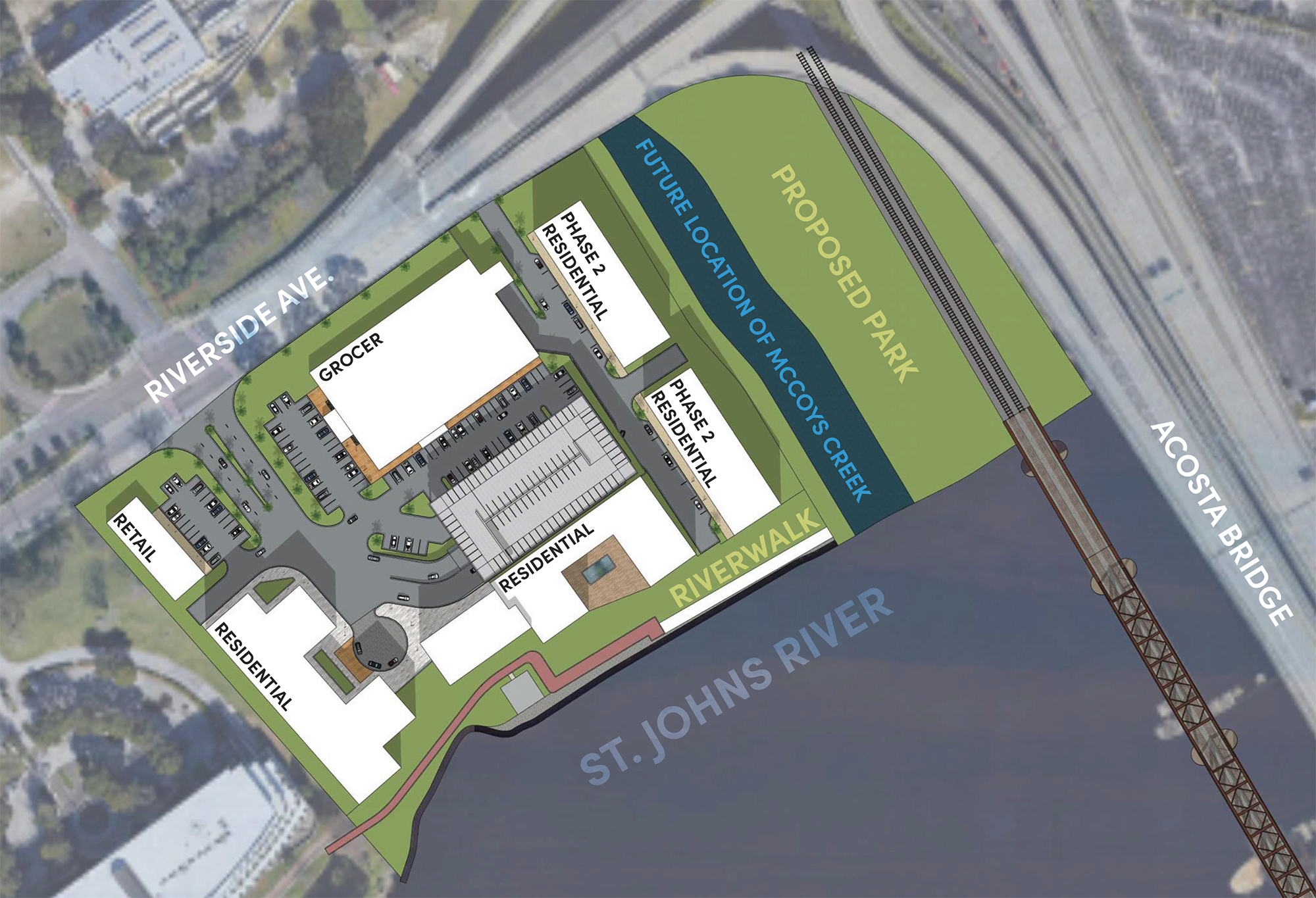 The conceptual master plan for 1 Riverside Ave. development.