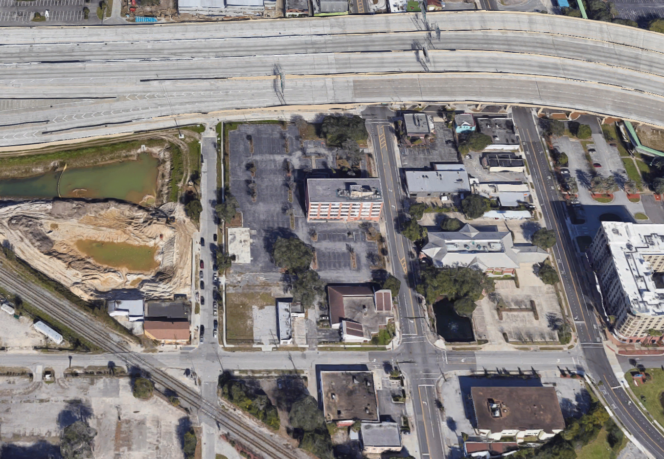 A satellite image of the  1230 Hendricks adjacent to Interstate 95. The  Florida Baptist Convention on the property have been demolished.