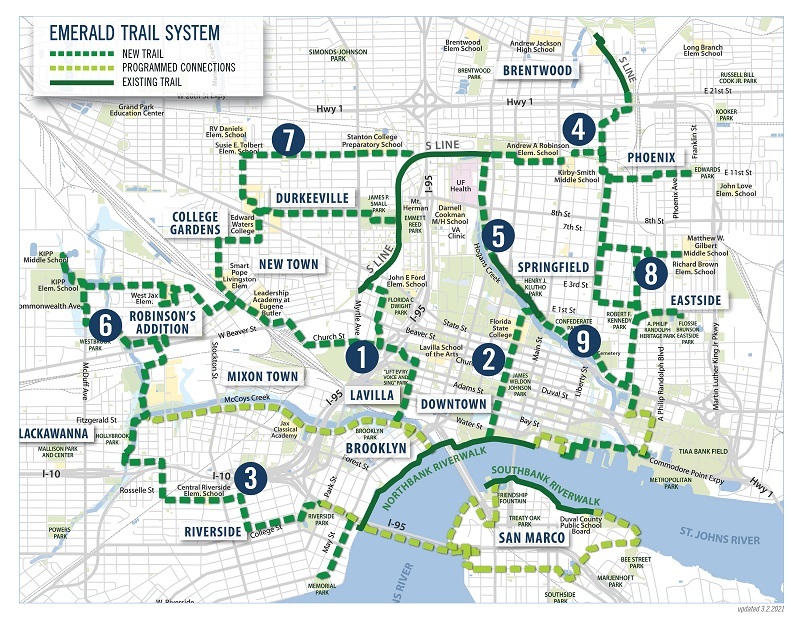 A map of the Emerald Trail park system.