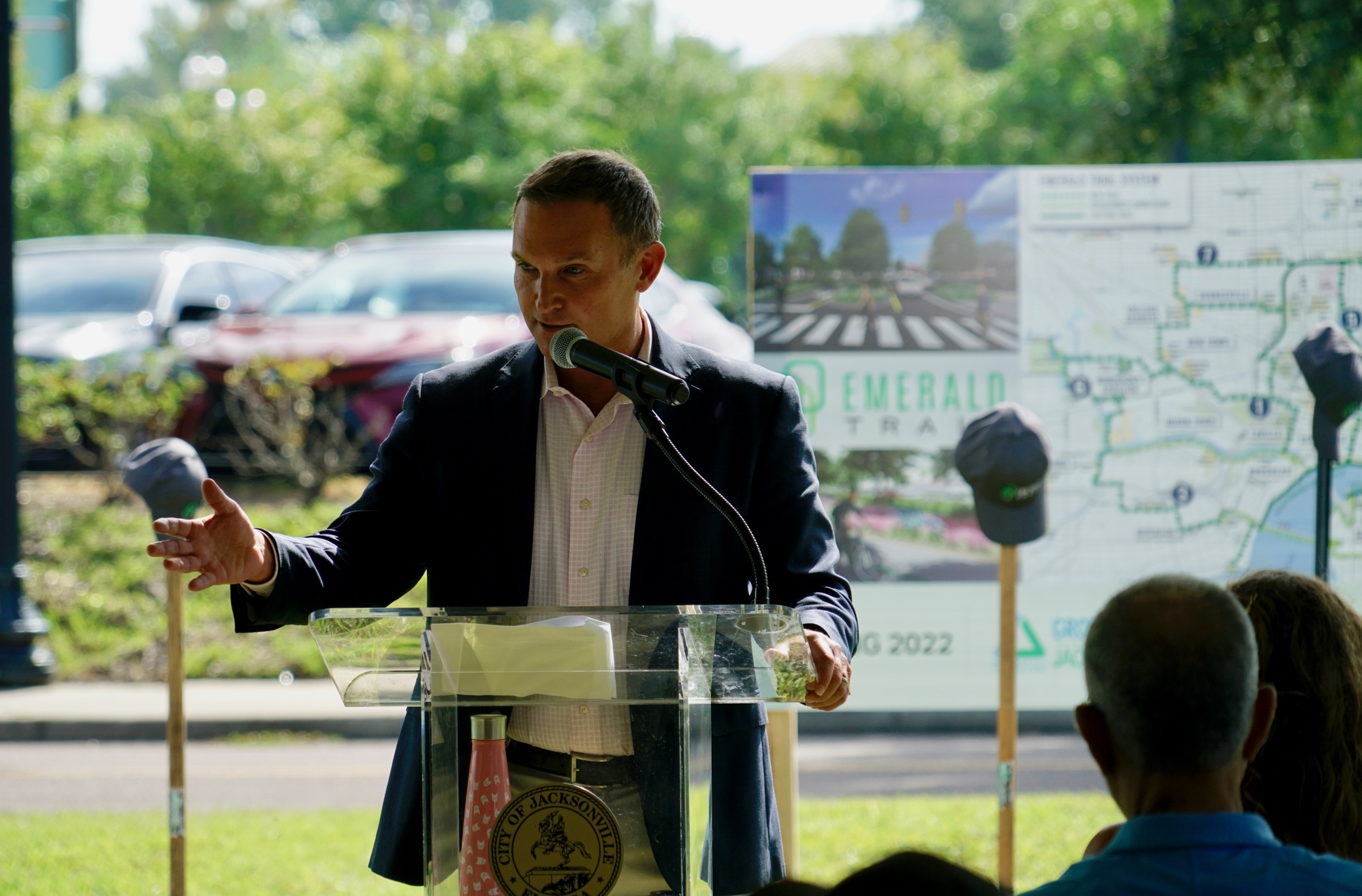 Jacksonville Mayor Lenny Curry speaks at the Emerald Trail groundbreaking Aug. 24.