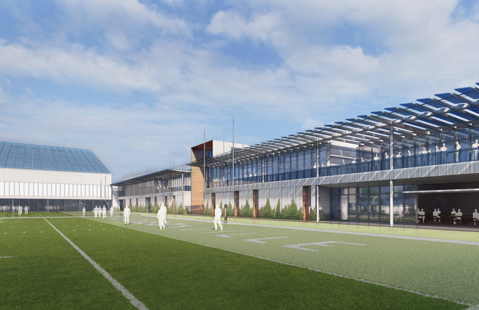 The facility includes two outdoor practice fields.